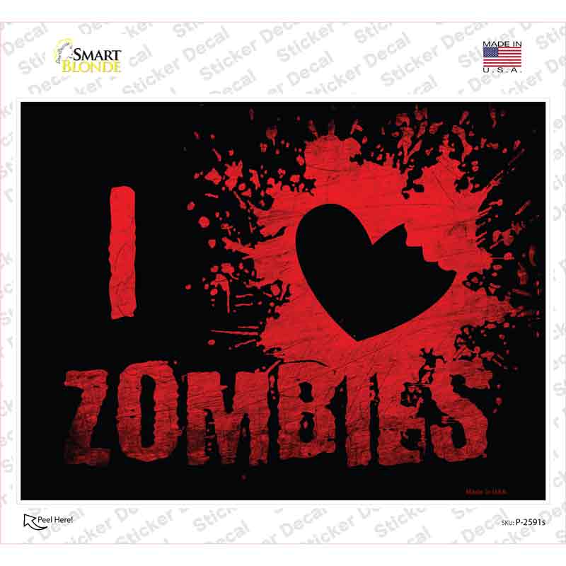 I Love Zombies Novelty Rectangle Sticker Decal Small