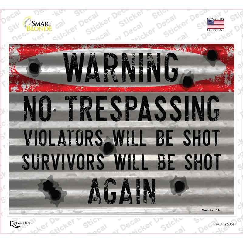 Warning No Trespassing Novelty Rectangle Sticker Decal Small