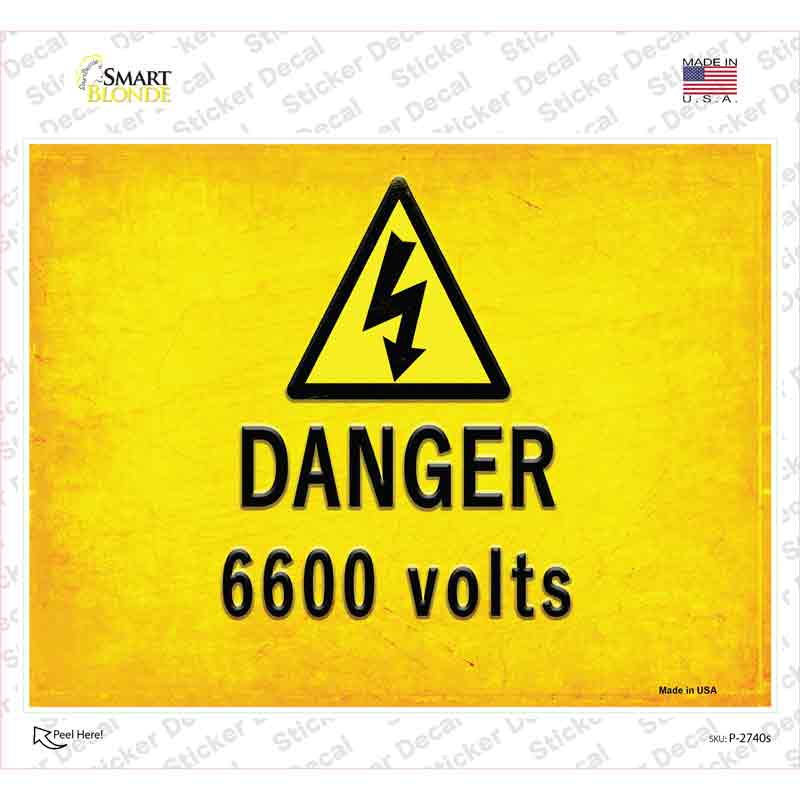 Danger 6600 Volts Novelty Rectangle Sticker Decal