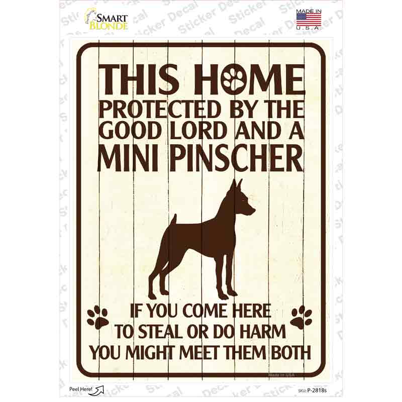 This Home Protected By A Pinscher Novelty Rectangle Sticker Decal