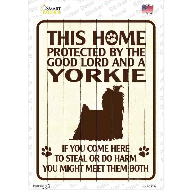 This Home Protected By A Yorkie Novelty Rectangle Sticker Decal