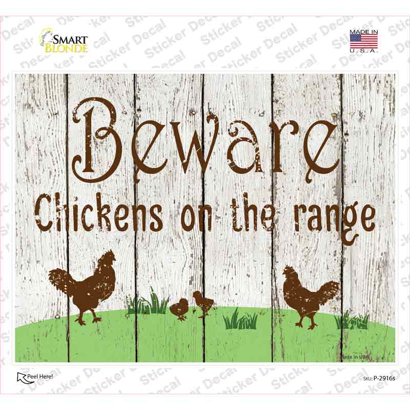 Beware of Chickens Novelty Rectangle Sticker Decal Small