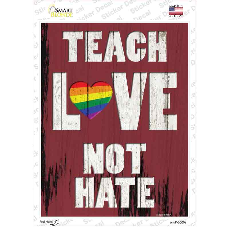 Teach Love Not Hate Novelty Rectangle Sticker Decal Small