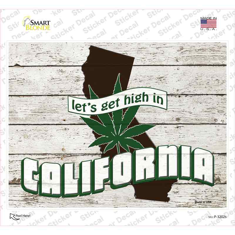 Get High In California Novelty Rectangle Sticker Decal Small