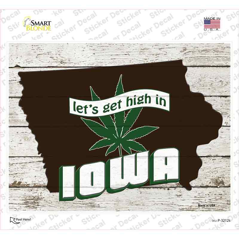 Get High In Iowa Novelty Rectangle Sticker Decal Small