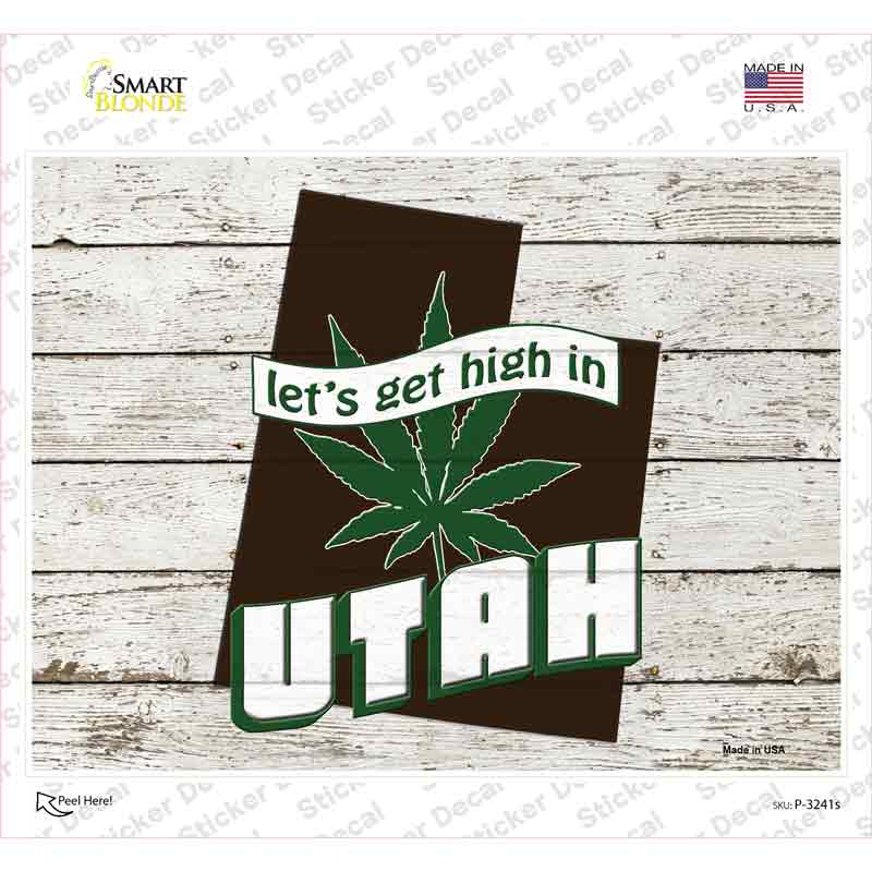 Get High In Utah Novelty Rectangle Sticker Decal Small