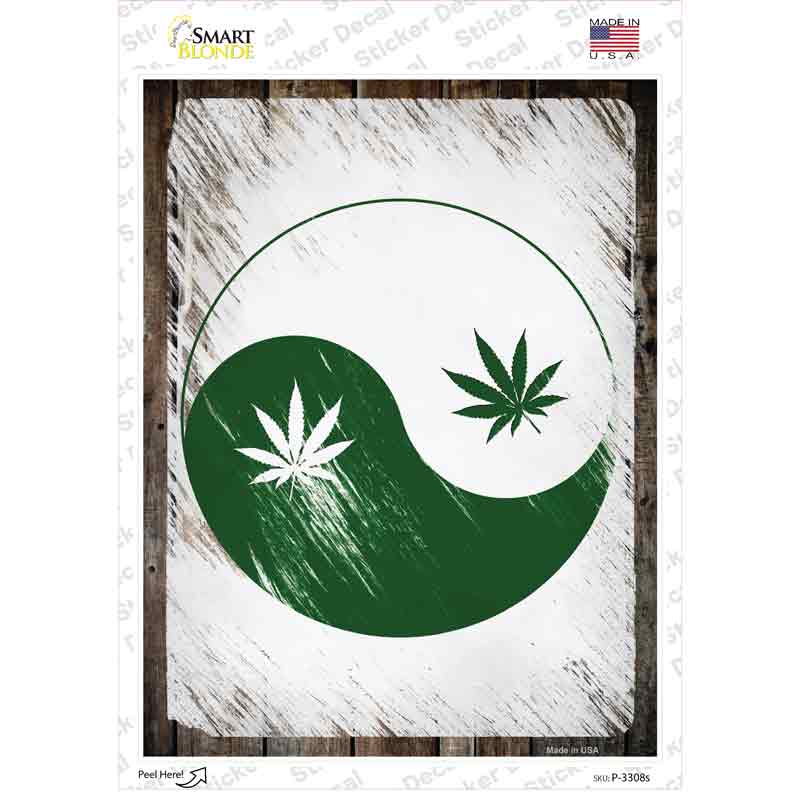 Yin Yang Weed Novelty Rectangle Sticker Decal Small