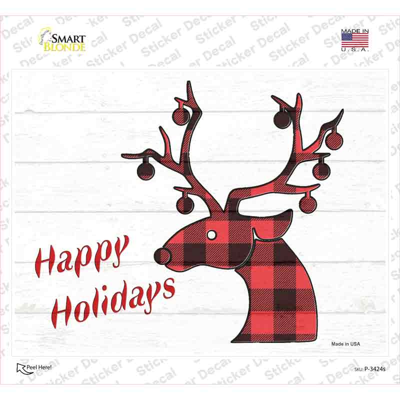 Happy Holidays Red Plaid Novelty Rectangle Sticker Decal Small