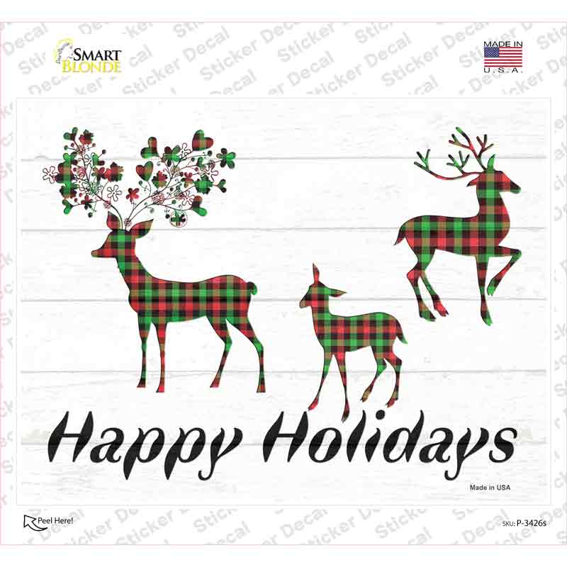 Happy Holidays Reindeer Novelty Rectangle Sticker Decal Small