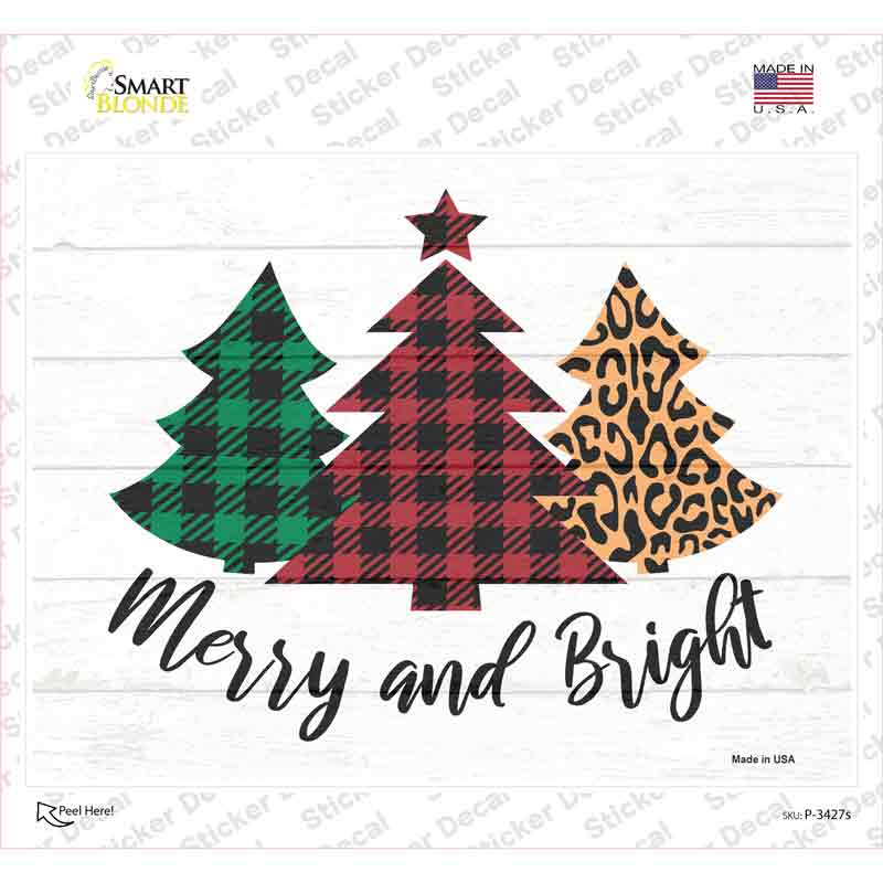 Merry And Bright Christmas Tree Novelty Rectangle Sticker Decal