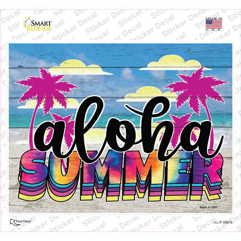 Aloha Summer Tie Dye Novelty Rectangle Sticker Decal Small