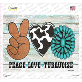 Peace Love Turquoise Novelty Rectangle Sticker Decal