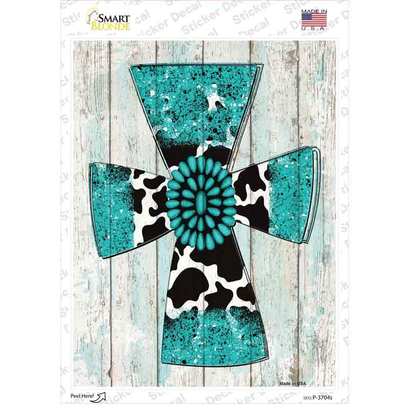 Turquoise Cross Novelty Rectangle Sticker Decal