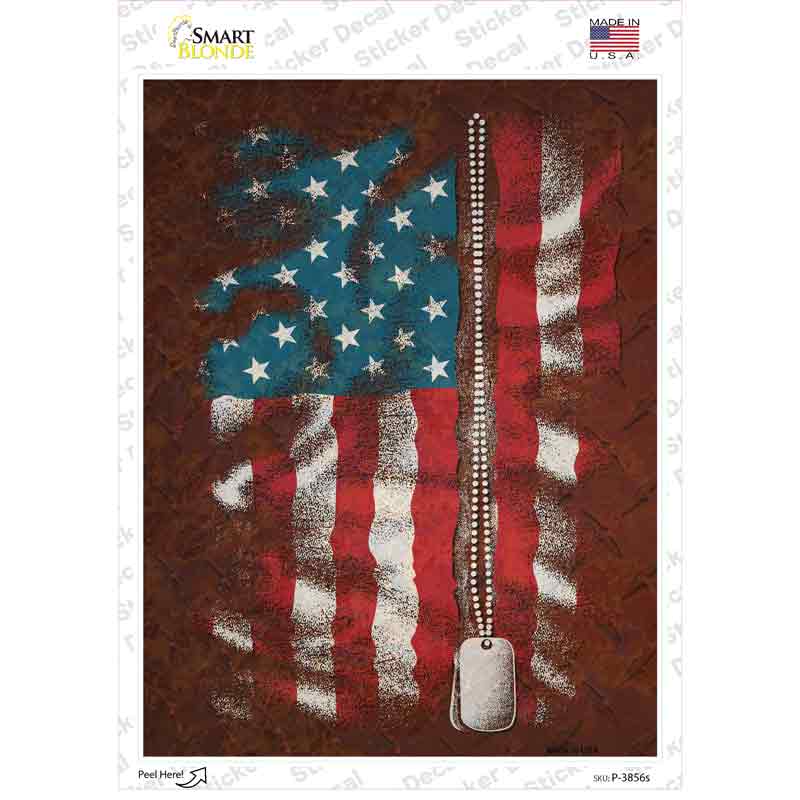 American Flag With Dog Tags Novelty Rectangle Sticker Decal