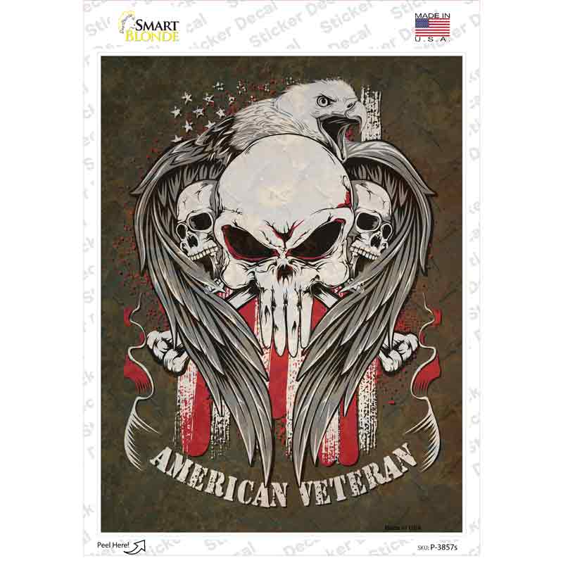 Skulls American Veteran Novelty Rectangle Sticker Decal Small