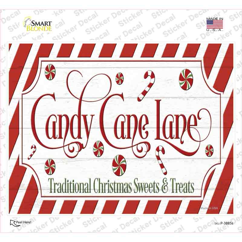 Candy Cane Lane Novelty Rectangle Sticker Decal Small