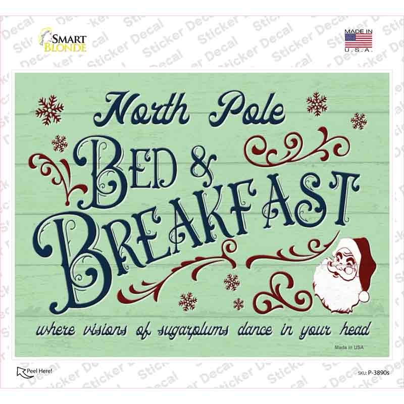 North Pole Bed and Breakfast Novelty Rectangle Sticker Decal Small