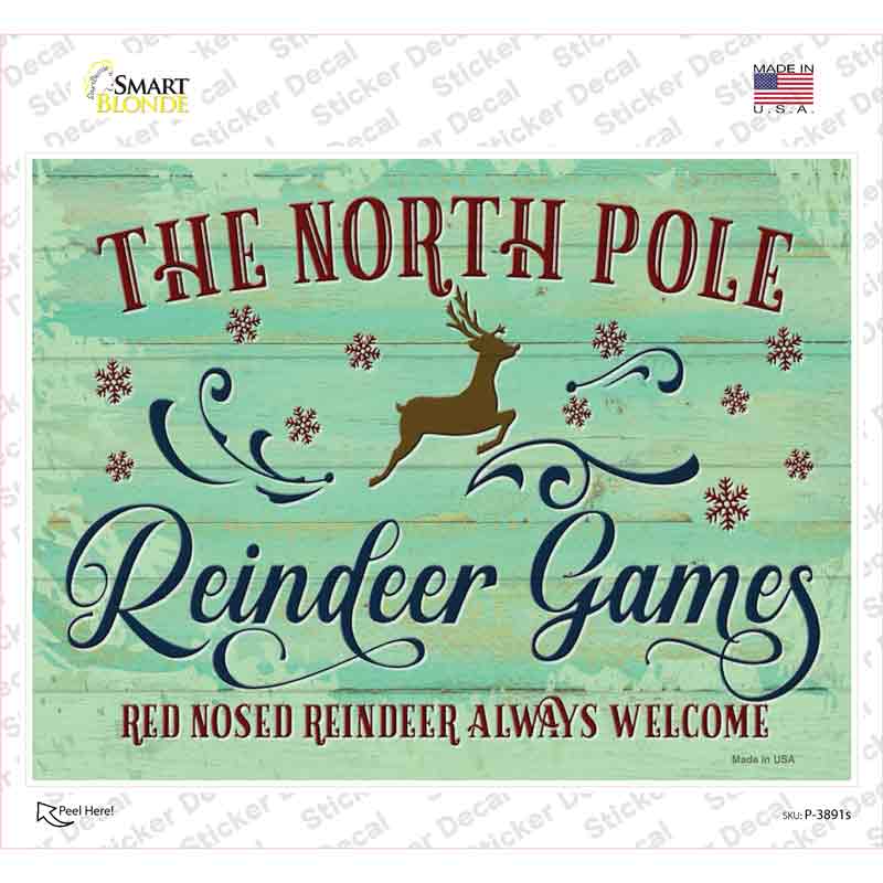 North Pole Reindeer Games Novelty Rectangle Sticker Decal Small