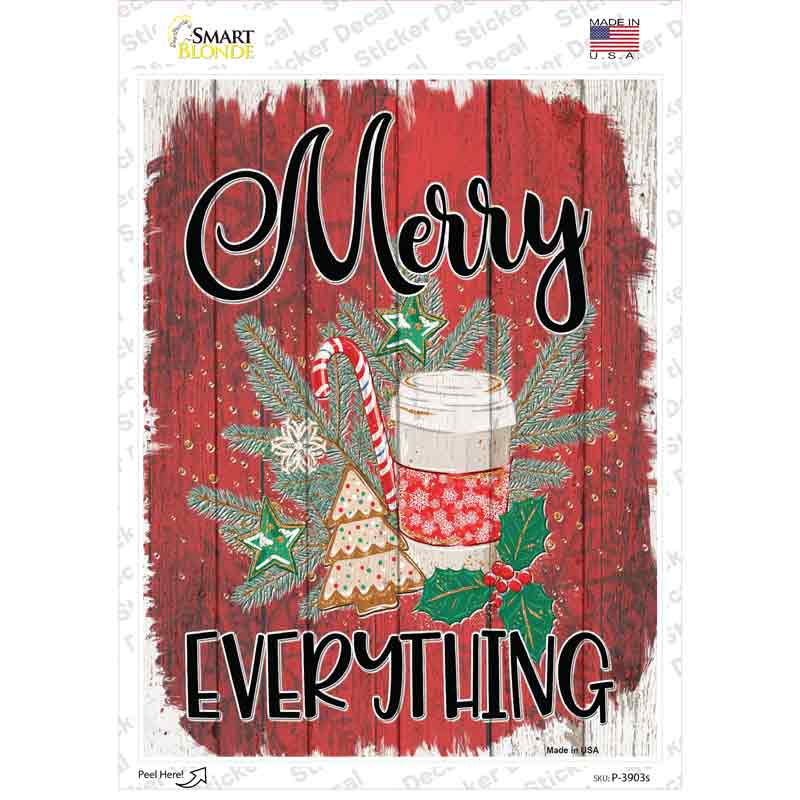 Merry Everything Red Novelty Rectangle Sticker Decal Small