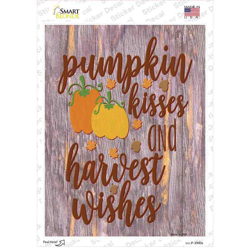 Pumpkin Kisses Harvest Wishes Novelty Rectangle Sticker Decal Small