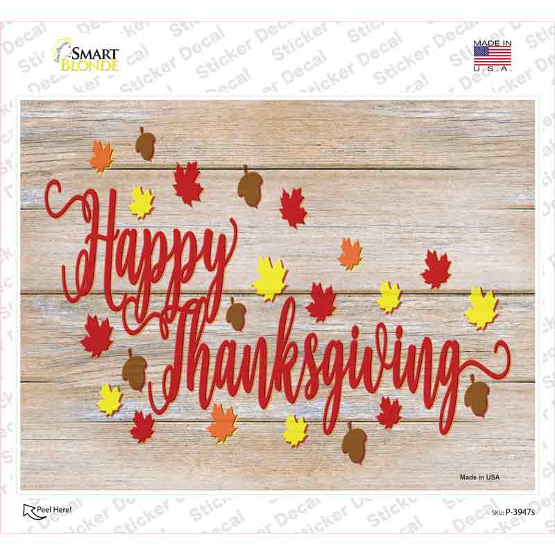 Happy Thanksgiving Leaves Novelty Rectangle Sticker Decal Small