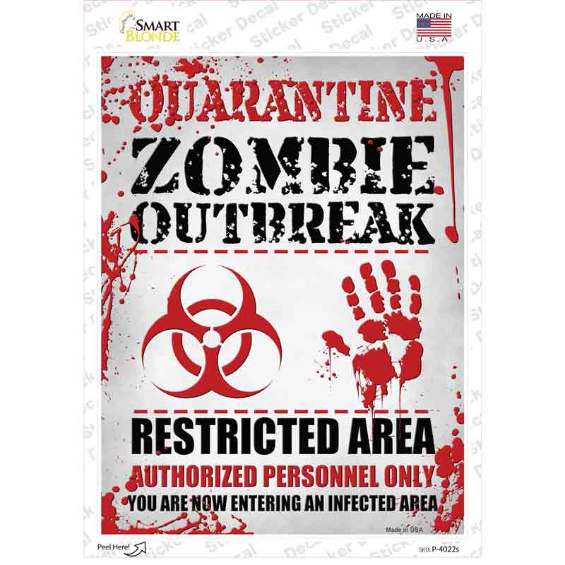 Quarantine Zombie Outbreak Novelty Rectangle Sticker Decal Small