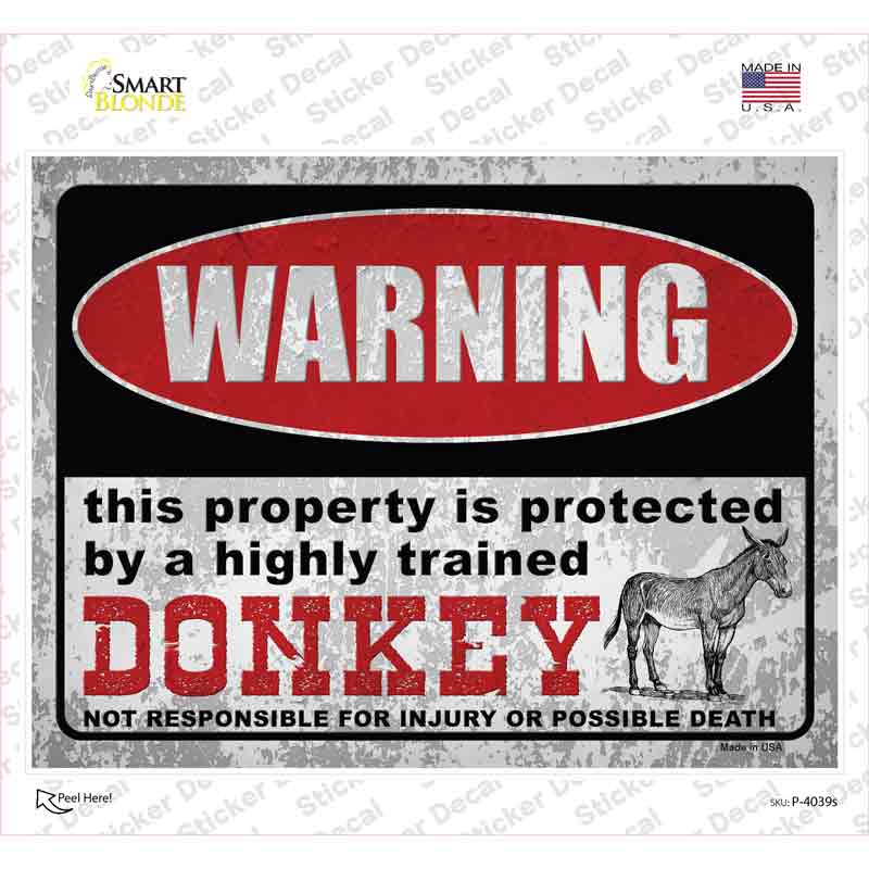 Warning Highly Trained Donkey Novelty Rectangle Sticker Decal Small