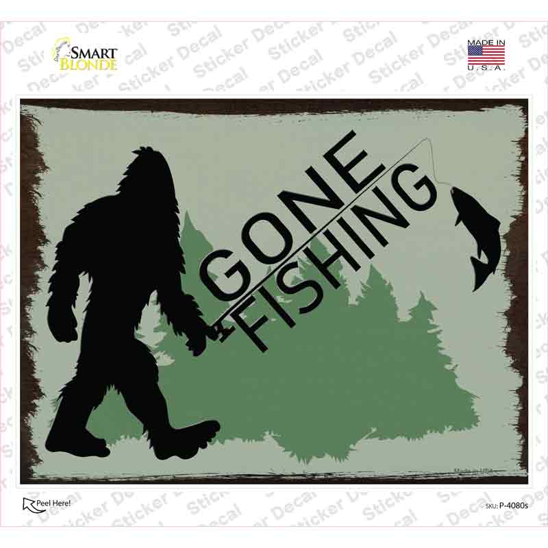 Bigfoot Gone Fishing Novelty Rectangle Sticker Decal Small