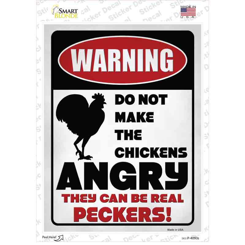 Warning Dont Make Chickens Angry Novelty Rectangle Sticker Decal Small