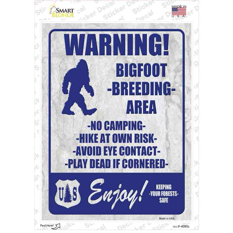 Warning Bigfoot Breading Area Novelty Rectangle Sticker Decal Small