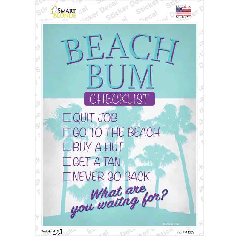 Beach Bum Checklist Novelty Rectangle Sticker Decal Small