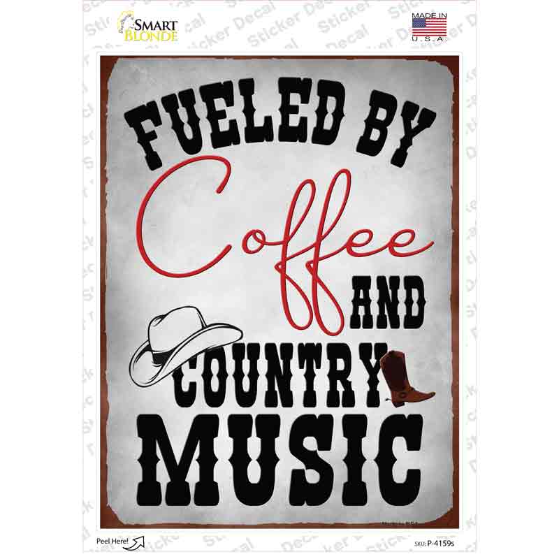 Coffee And Country Music Novelty Rectangle Sticker Decal Small