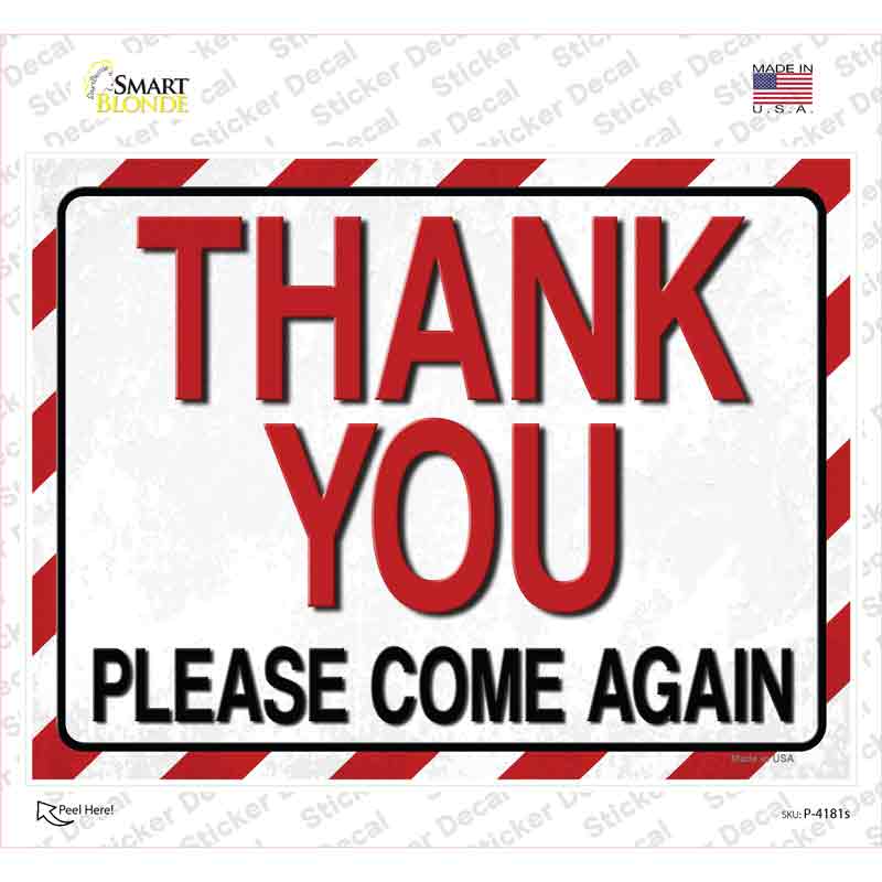 Thank You Striped Novelty Rectangle Sticker Decal