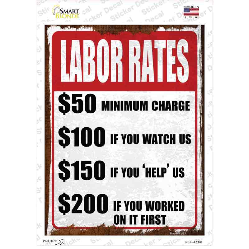 Labor Rates Watch Help Worked Novelty Rectangle Sticker Decal Small