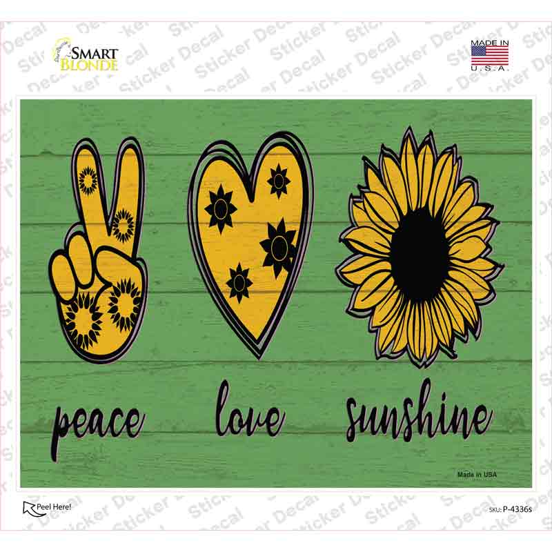 Peace Love Sunshine Novelty Rectangle Sticker Decal Small