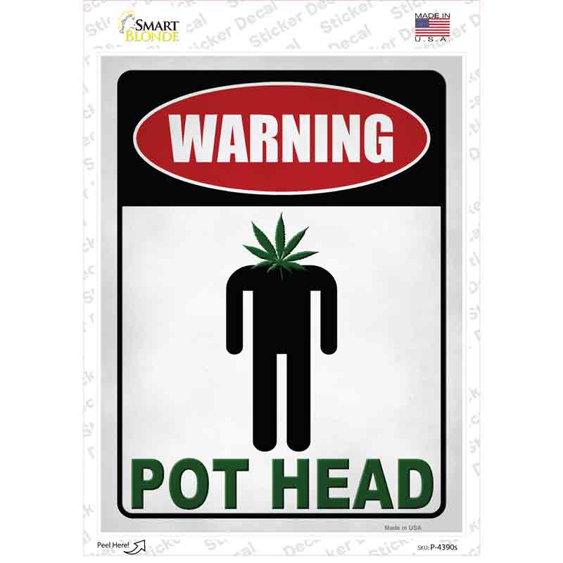 Warning Pot Head Novelty Rectangle Sticker Decal Small