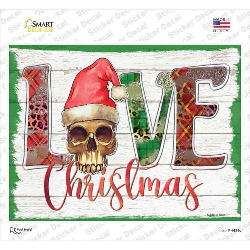 Love Christmas Skull Novelty Rectangle Sticker Decal Small