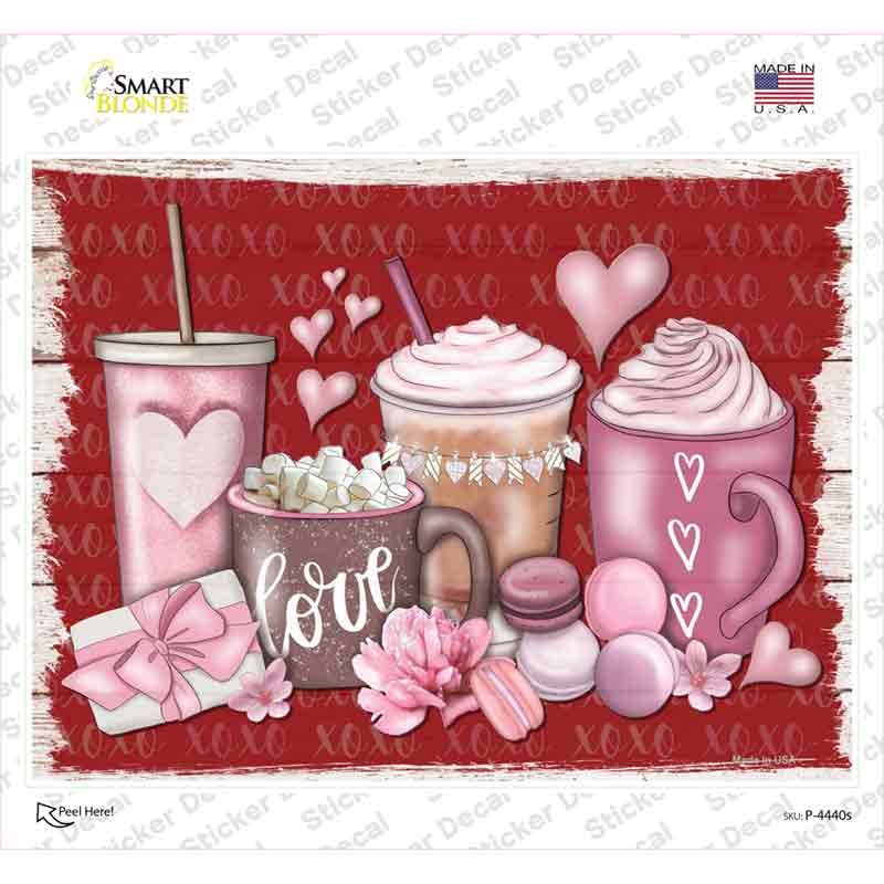 Love Coffee Hearts Novelty Rectangle Sticker Decal Small