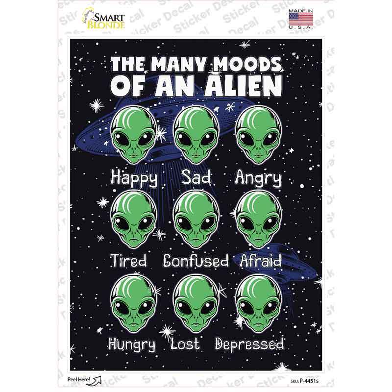 The Many Moods of an Alien Novelty Rectangle Sticker Decal P-4451s