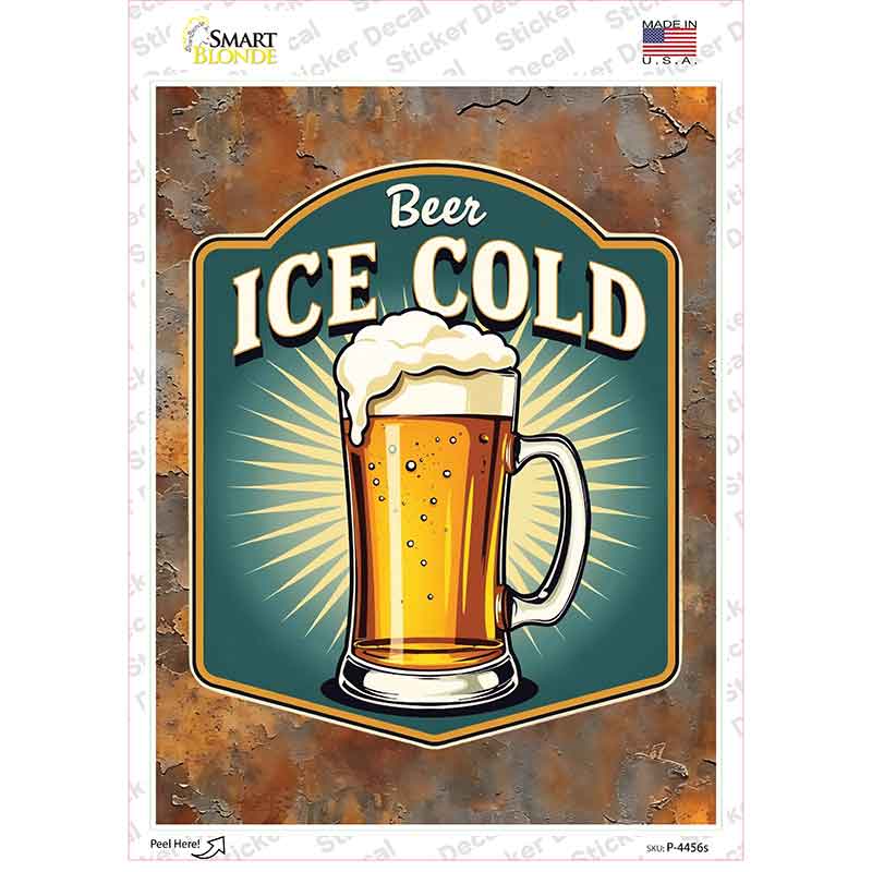 Beer Ice Cold Novelty Rectangle Sticker Decal P-4456s