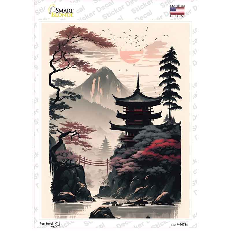 Japanese Pagoda Landscape Novelty Rectangle Sticker Decal P-4478s