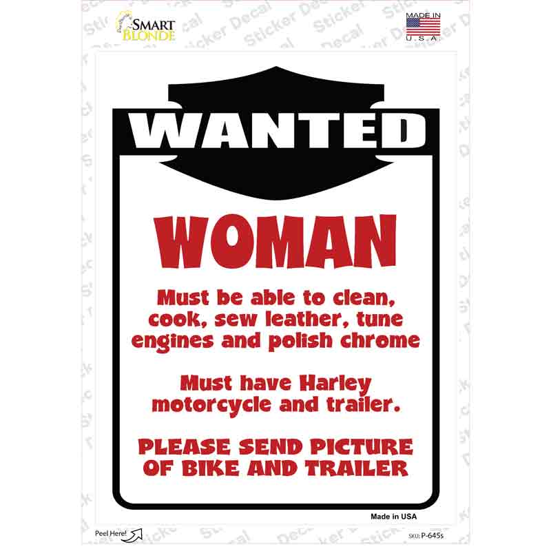 Motorcycle Woman Wanted Novelty Rectangle Sticker Decal Small