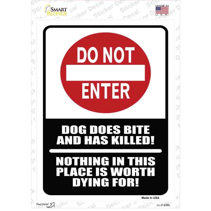 Do Not Enter Dog Bites Novelty Rectangle Sticker Decal Small