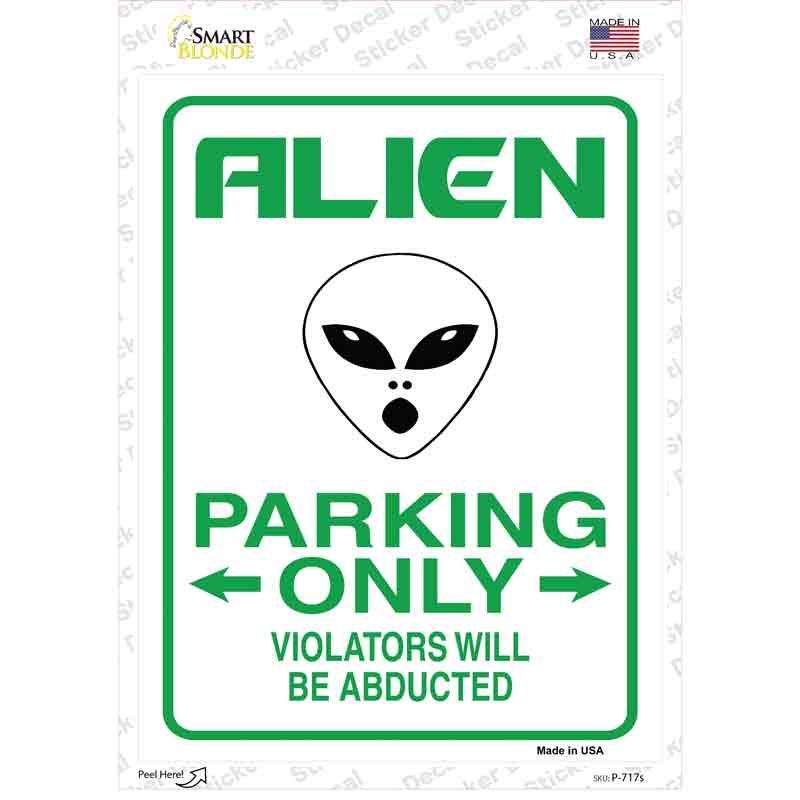 Alien Parking Novelty Rectangle Sticker Decal Small