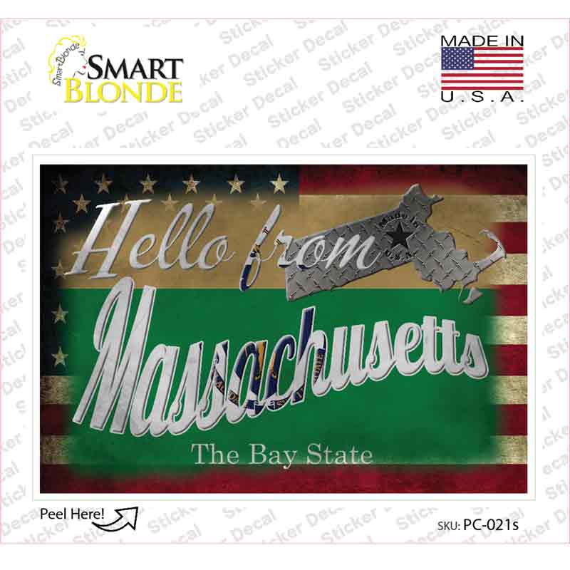 Hello From Massachusetts Novelty Postcard Sticker Decals Small