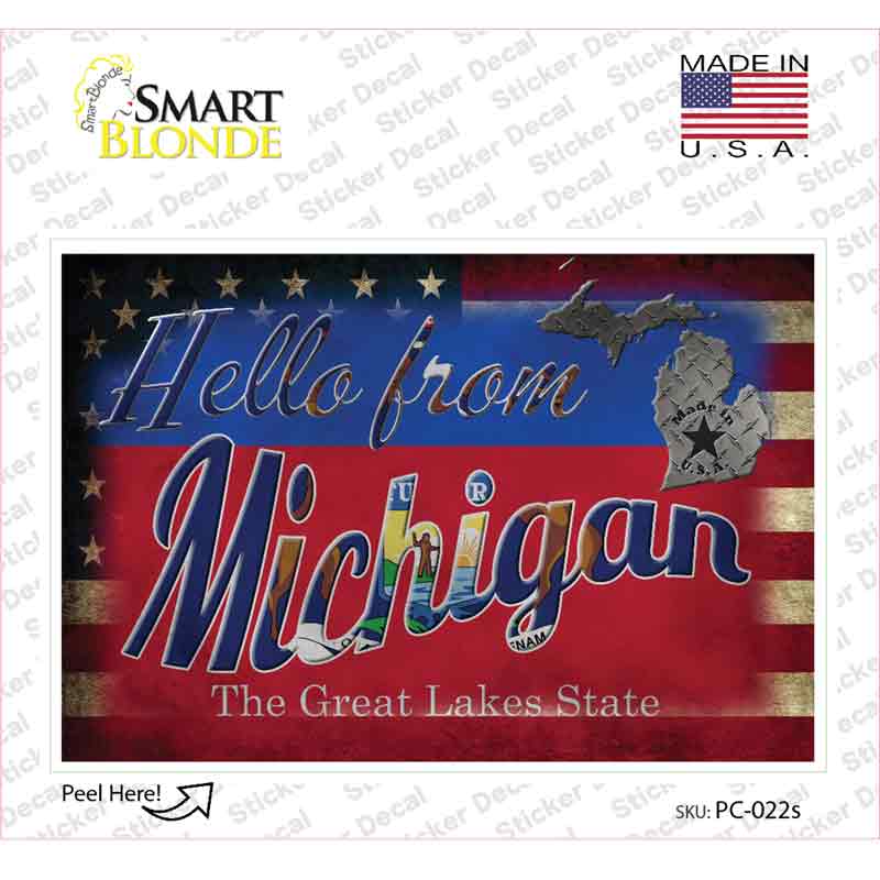 Hello From Michigan Novelty Postcard Sticker Decals Small