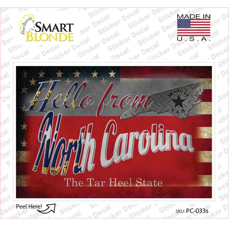 Hello From North Carolina Novelty Postcard Sticker Decals Small