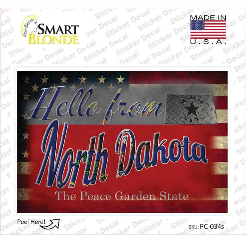 Hello From North Dakota Novelty Postcard Sticker Decals Small