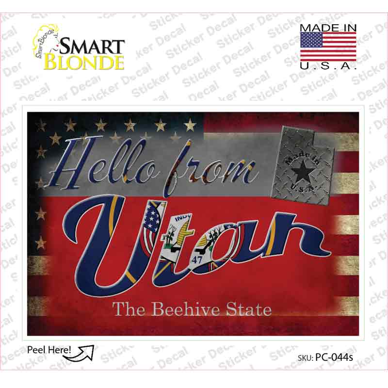 Hello From Utah Novelty Postcard Sticker Decals Small