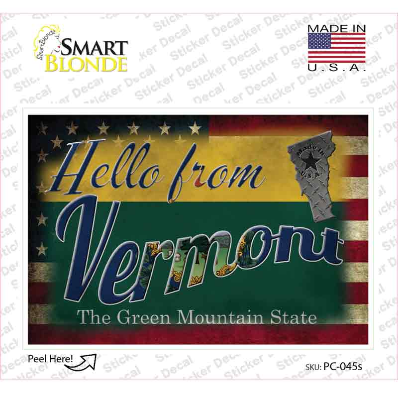 Hello From Vermont Novelty Postcard Sticker Decals Small